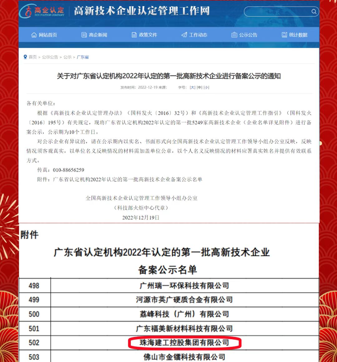 再傳喜報(bào)！珠海建工集團(tuán)獲評(píng)“高新技術(shù)企業(yè)”~