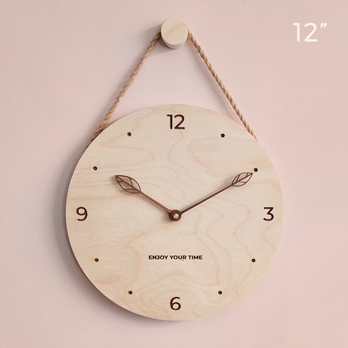 木制吊绳挂钟北欧日式简约创意钟表 家居客厅时钟装饰wall clock